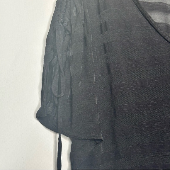 Bebe Black Semi Sheer V Neck Dolman Short Sleeves Pullover Top - Picture 5 of 7